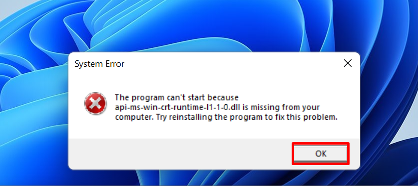 api-ms-win-crt-runtime-l1-1-0.dll missing
